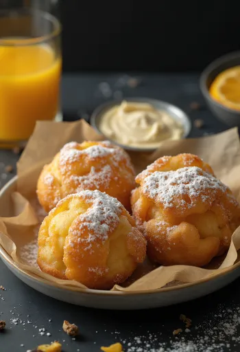 Zeppole gluténmentes változatban, frissen sütve, porcukorral megszórva