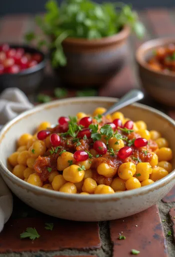 Ghugni chaat sárga borsóval, tálalva friss korianderlevelekkel és tamarind chutney-val
