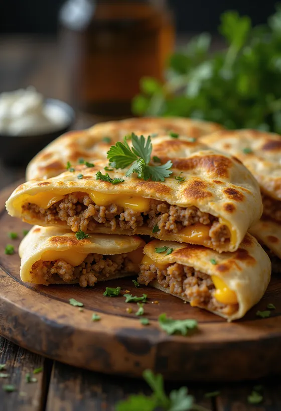 Haggis quesadilla, ropogós tortilla aranybarnára sütve, zöldségekkel és sajttal töltve