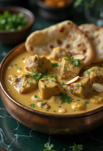 Korma bárányhússal tálalva