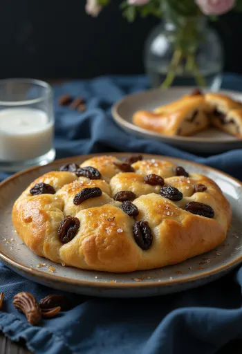 Mazsolás és vaníliás focaccia tálalva