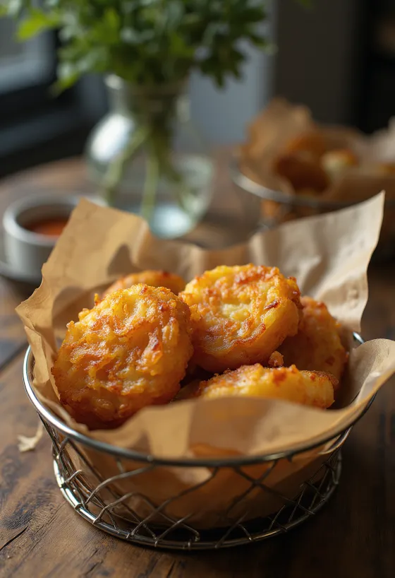 Frissen készült Onion Bhaji, ropogós hagyma golyókkal