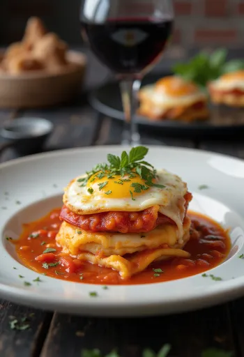 Parmigiana sült paprikával, rétegezve padlizsánnal és paradicsomszósszal, sajttal sütve