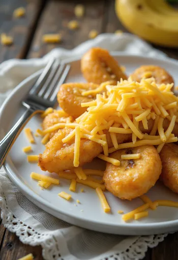 Pisang goreng sajttal tálalva, ropogós banánok sajtos bundában