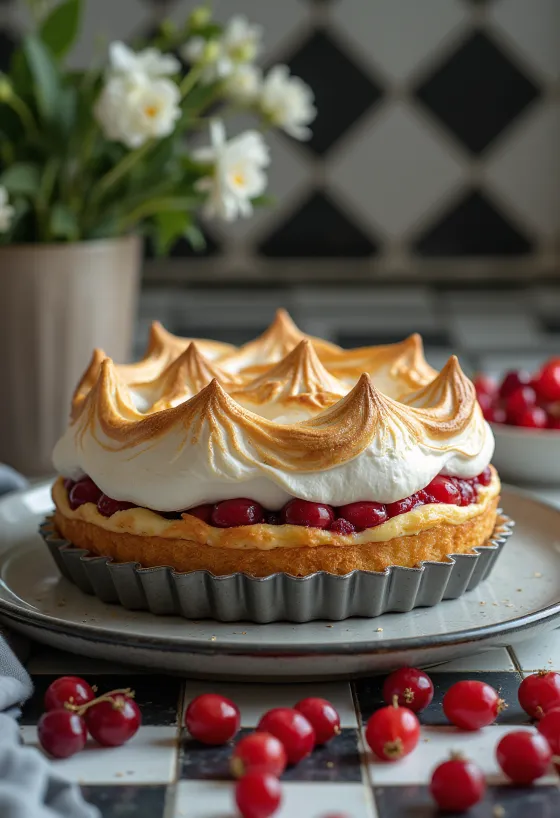 Ribizlis habcsók torta tálalva
