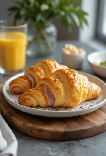 Sonkás-sajtos croissant tálalva