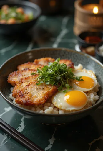 Takana-zuke savanyított mustárzölddel töltött katsudon, egy tányéron