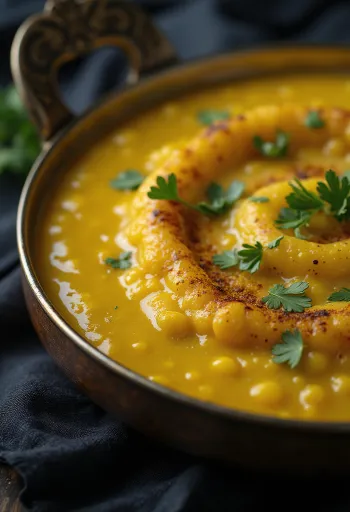 Toor dal sárga lencse tál friss korianderrel díszítve
