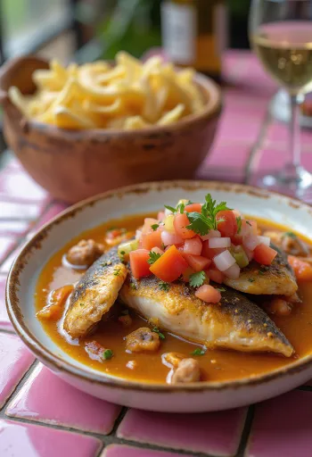 Vatapá de Peixe com Vinagrete, gazdag kókuszos szószban tálalva