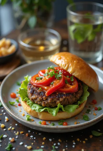 Vegán chilis burger friss zöldségekkel