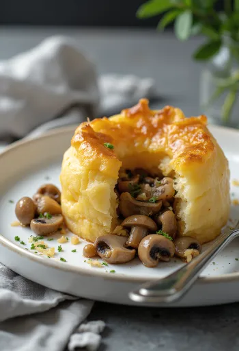 Yorkshire pudding gombás töltelékkel, friss petrezselyem díszítéssel