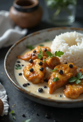 Adobo kókuszos csirke, gazdag és krémes kókusztejben, fűszerekkel