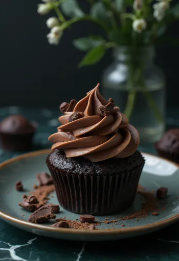 Csokoládés-trüffeles cupcake tálalva