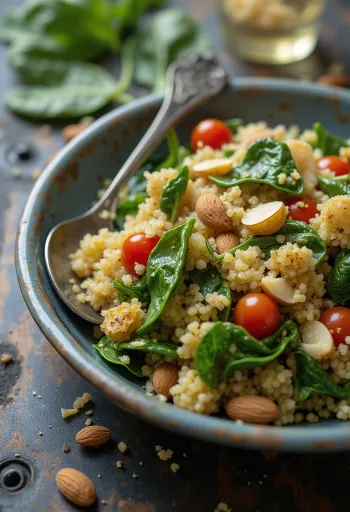 Fokhagymás quinoa saláta spenóttal