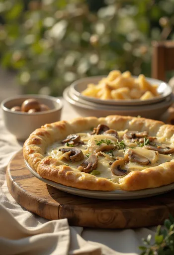 Fokhagymás-tejszínes gombás focaccia tálalva