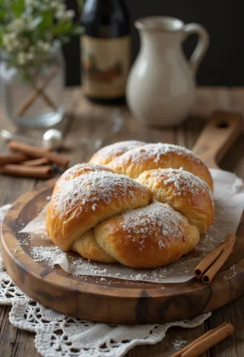 Kanelstang porcukorral, frissen sült fahéjas sütemény