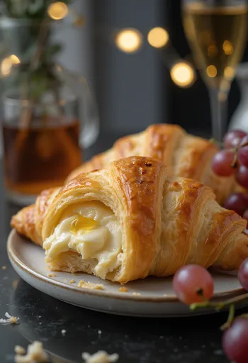 Kecskesajtos croissant tálalva