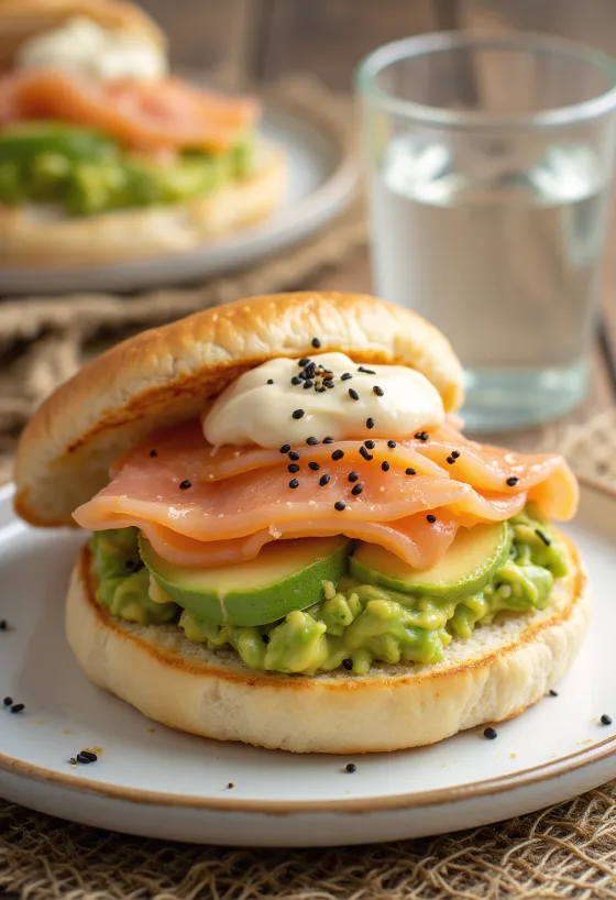 Lazacos és avokádós bao bun tálalva
