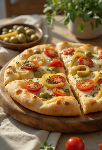 Mediterrán zöldséges focaccia tálalva