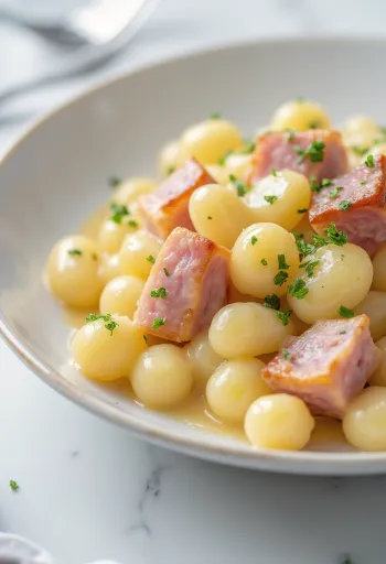 Sonkás-tejszínes gnocchi tálalva