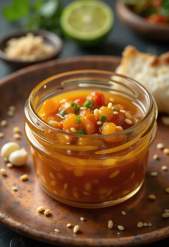 Szezámos chili-lime szósz tálalva