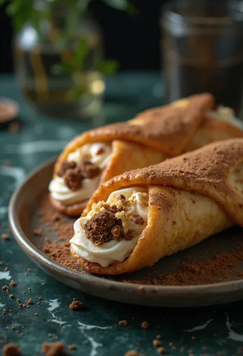 Tiramisu ízesítésű cannoli tálalva