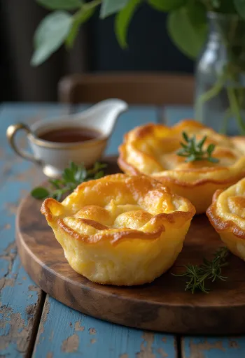 Vegán Yorkshire pudding tálalva, szép aranybarna színben