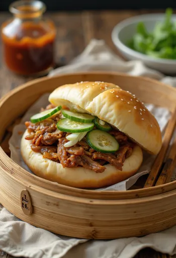 BBQ marhahúsos bao bun étel tálalva