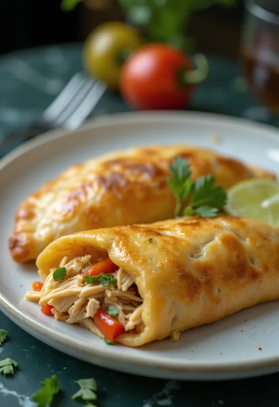 Chilean Empanada de Pollo, csirkés empanada, aranybarna tésztában