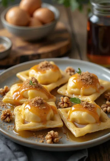 Fahéjas és karamellás ravioli tálalva