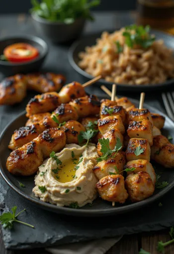 Gluténmentes Kebab Variációk grillezett húsokkal, humusszal és joghurtos szósszal