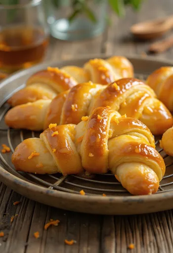 Koeksister narancsos mázzal, frissen sült tésztával és narancsos sziruppal bevonva