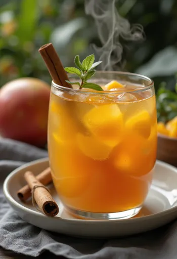 Mangós cider tálalva pohárban