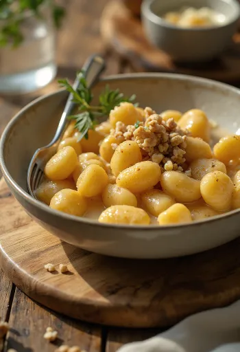 Mézeskalácsos és tejszínes gnocchi tálalva