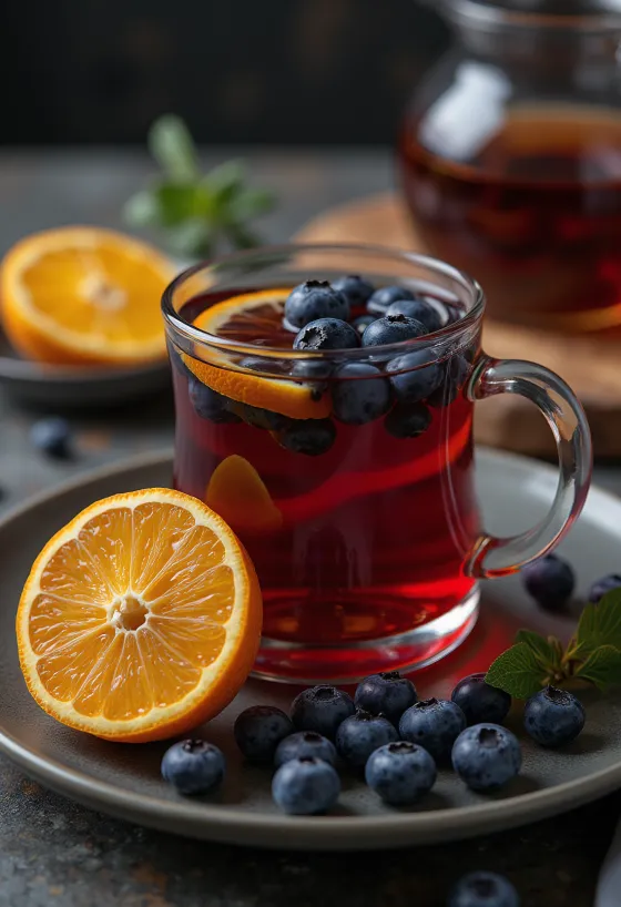 Narancsos-áfonyás tea bögrében