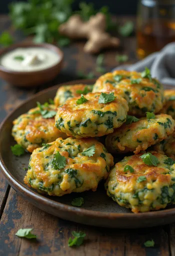 Pakora spenóttal, aranybarna és ropogós falatkák tálalva