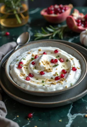 Probiotikus joghurt fokhagymával, gránátalmával és za’atar fűszerrel megszórva