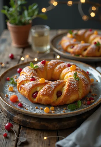 Frissen sült mexikói Rosca de Reyes karácsonyi kalács