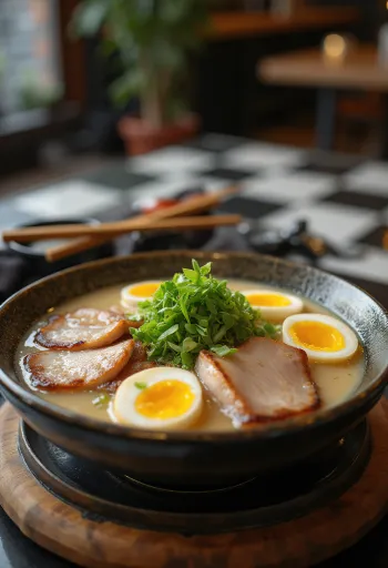 Tonkotsu ramen krémes alaplével és feltétekkel