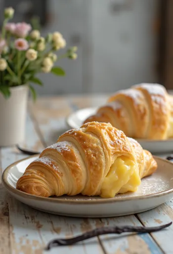 Vaníliakrémes croissant tálalva