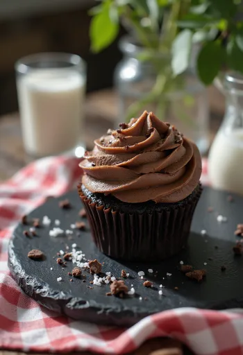 Vegán csokis cupcake tálalva