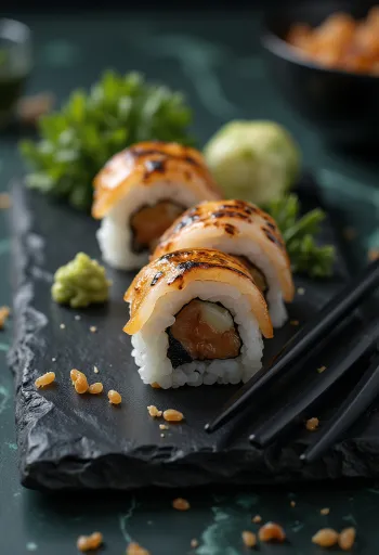 Anago maki, friss angolnával, sushi rizssel és alga lapokkal