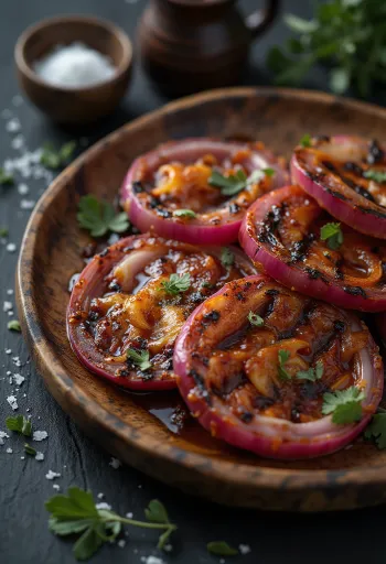 BBQ grillezett pirított paprikás lilahagyma tálalva