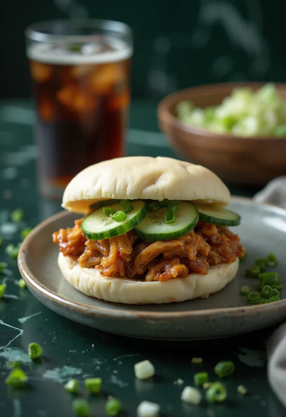BBQ sertéshúsos bao bun étel tálalva