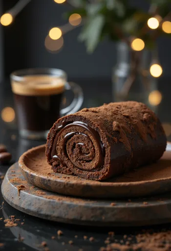 Bolo de Rolo csokoládéganache-sal, csokoládéganache-szal töltött tekercs szeletek