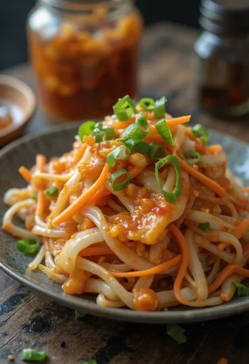 Édes-savanyú kimchi tálalva
