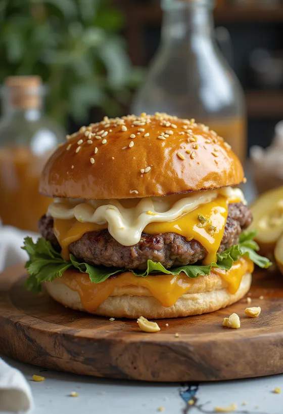 Fokhagymás burger tálalva