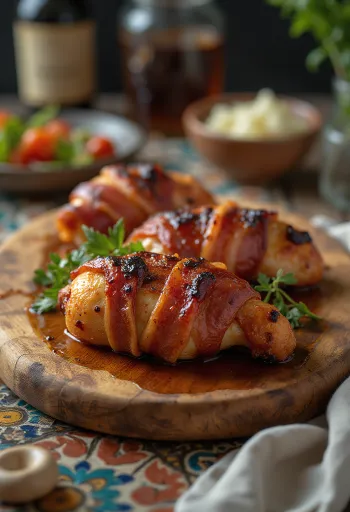 Füstölt BBQ csirke baconben tálalva
