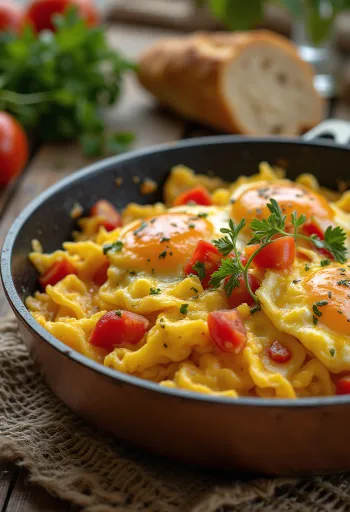 Menemen zöldségekkel, frissen tálalva petrezselyemmel