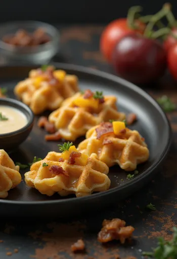 Mini sós gofri falatkák cheddar sajttal és baconnel